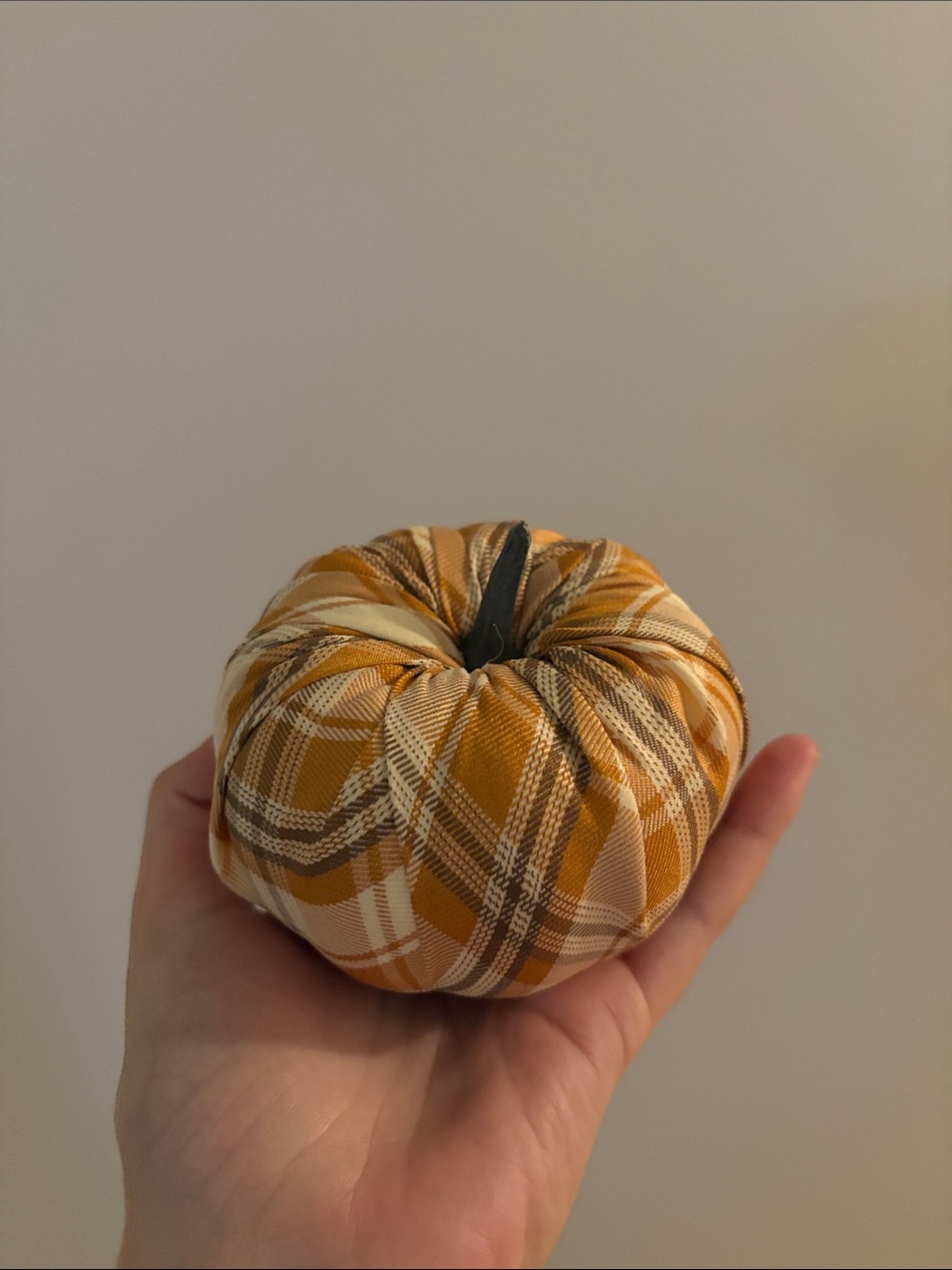 Decorative Mustard Plaid Fabric Pumpkin - Home Accents